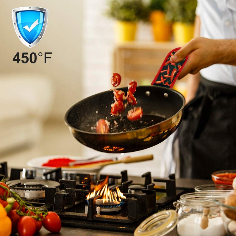 Evoio Cast Iron Skillet Handle Covers  Pan Pot Handle Covers Heat Resistant  Hot Handle Covers  Pan Pot Cast Iron Handle Holder Sleeves Mitt for Kitchen  BBQ and Baking Cookware (2-Pack Red Pepper) - Image 5
